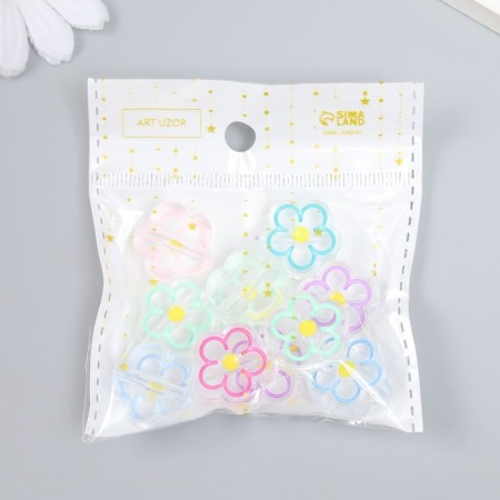 Busina Plastic "Flower with colored stupe" gloss mix 2x2x0.8 cm-3