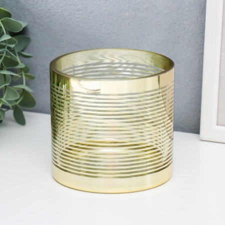 Glass of Glass for 1 candle "strips" gold 10x10x10 cm-1