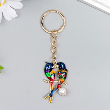 Metal keychain, enamel "Two bright parrots on the branch" 11.4x3 cm-1