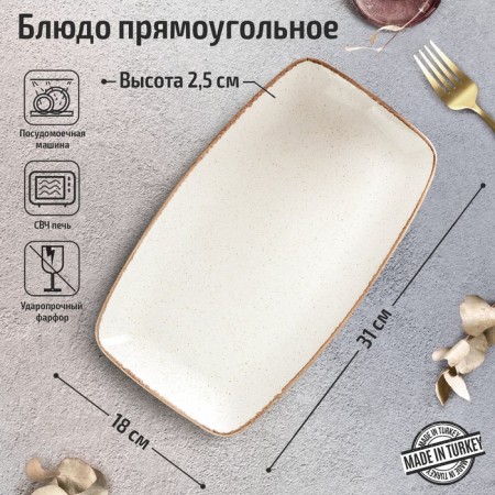 Rectangular BEIGE dish, 31 × 18 cm, beige color