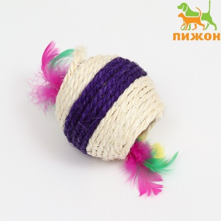 Sizalevaya ball with plastic inside, 7.5 cm, purple/white