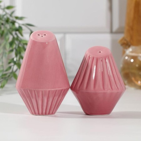 Ceramic Solonka and Listen "Geometry", 14.5 x 10.8 cm, pink color