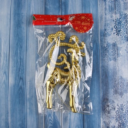 Christmas tree decoration "Deer with horns from beads" 16x7.5 cm, gold-2