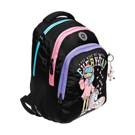 School backpack, 40 x 27 x 20 cm, Grizzly, ergonomic back, laptop department, black-1