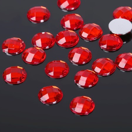Flat glue rhinestones (set 20 pcs.), 10 mm, red color