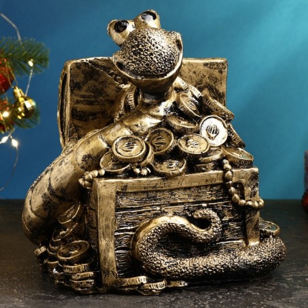 The piggy bank "Snake with a chest" Black gold, 25x26x23cm