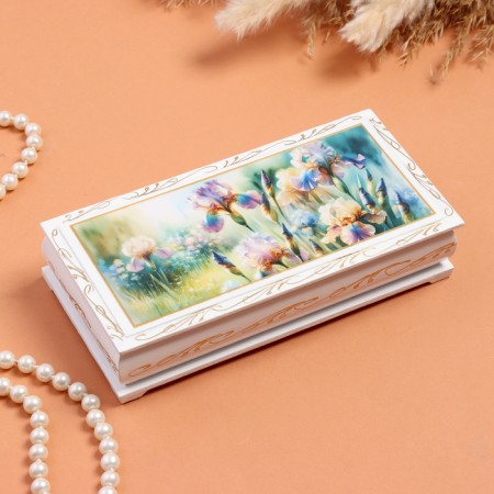 Casket "Irises", white, 8.5 × 17 cm, lacquer miniature
