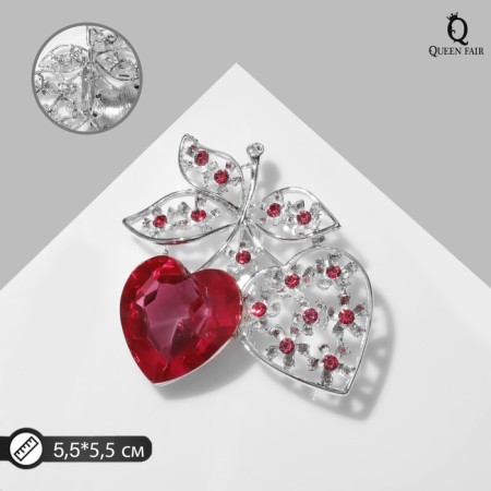 Brooch "Heart" cherries, pink color in silver