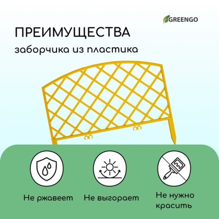 Decorative fence, 35 × 220 cm, 5 sections, plastic, yellow, Romanika, Greengo-3