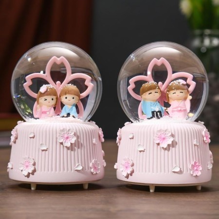 Souvenir polystone water ball light, music "kids at a large flower" mix 12x8x8 cm-5