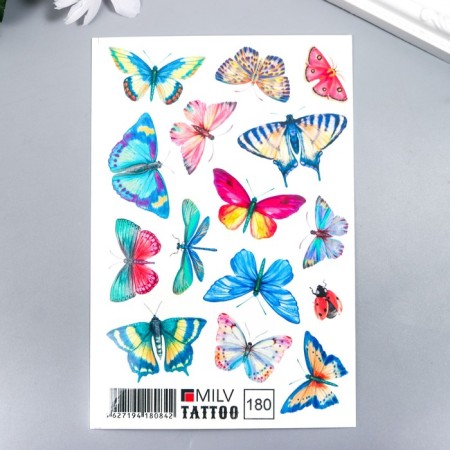 Tattoo on the body "Multi -colored butterflies" 10x15 cm