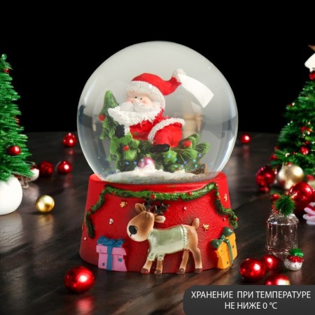 Souvenir Polystone Water Ball "Santa Claus on the Christmas tree" 7x8x9 cm
