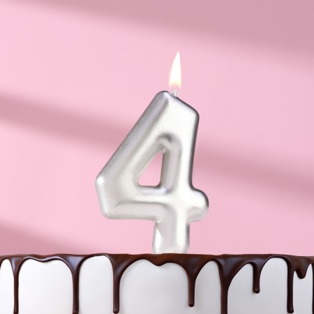 Candle in the Cake "European", number "4", 6 cm, silver