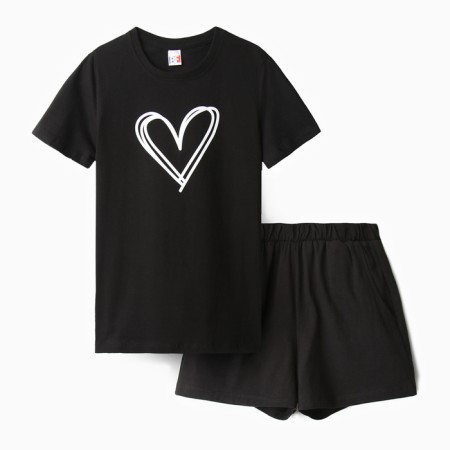 Homemade female set (T -shirt, shorts), black color, size 48-4