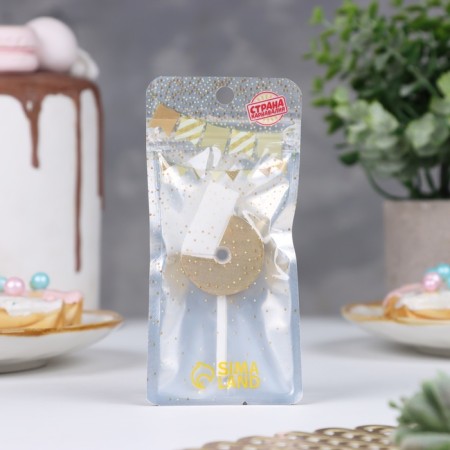 Candle in the Manhattan cake, number "6", white with gold, 5 cm-1