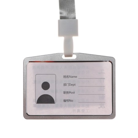 Badege-carman horizontal (external 98 x 58mm), internal 85 x 54 mm, metal, silver, tape 40cm