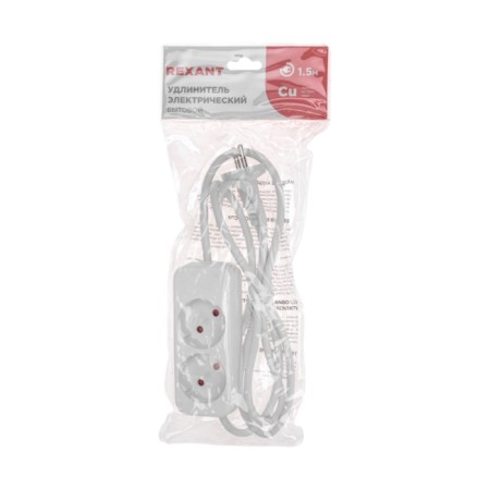Extension cord Standard 2 nests, 1.5m, 2x1.0mm², b/s, white rexant-4
