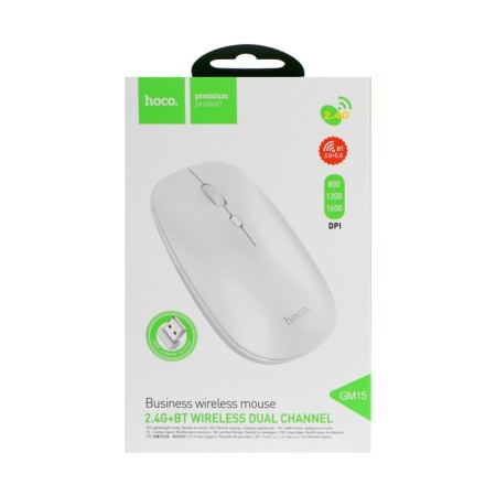 Hoco GM15 mouse, wireless (2.4 + BT), optical, 800-1200-1600 dpi, white-7