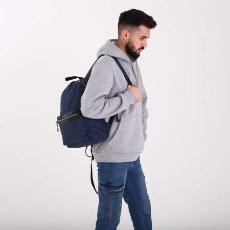 A backpack with a zipper, "saxi", outer pocket, blue color-6