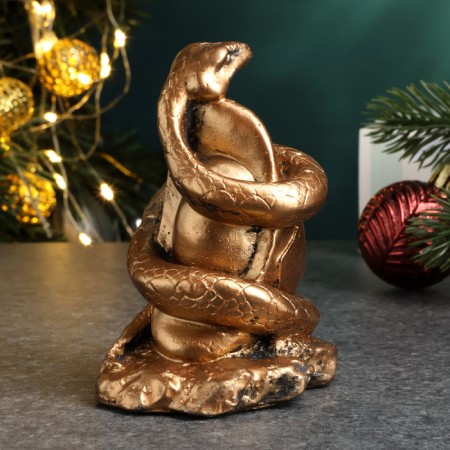 Figure "Snake on Stone" aged bronze, 9x7x5cm-2