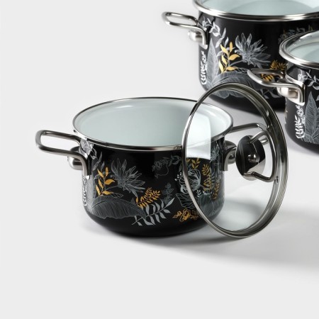 Set of pan Magia, 2 l, 3 l, 4 l, glass cover, induction, black-2