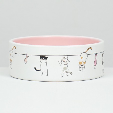 Ceramic "Funny cats" 300 ml 12.5 x 4.5 cm, beige-white-2