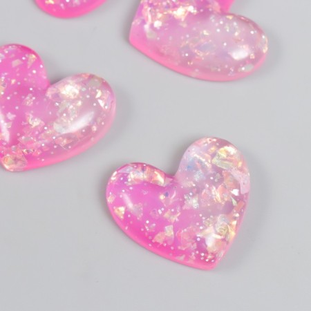 Decor for creativity Plastic "Hearts with glitter" pink 2.8x2.4 cm