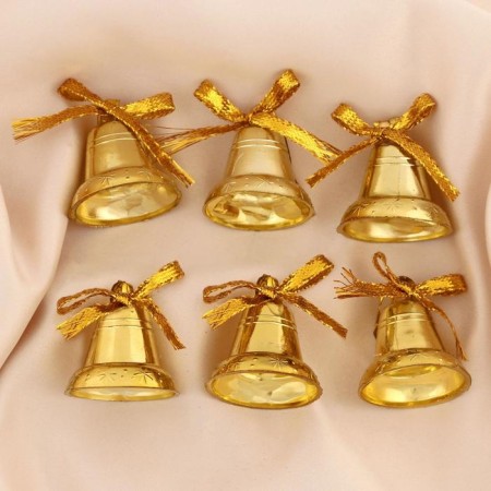 Christmas tree decoration "Bells with stars and bow" (set 6 pcs) 3 cm, mix-1