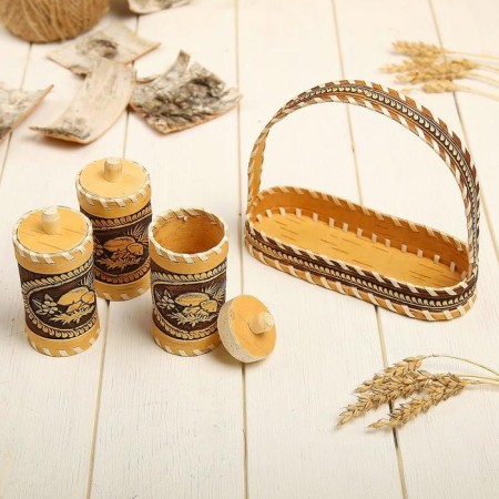 Set for spices "Basket", birch bark-1