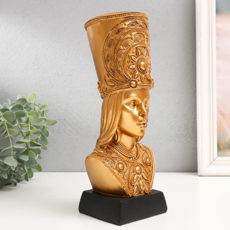 Souvenir Polystone Bust "African in ethnic Kiver" gold 25x10.5x8 cm-1