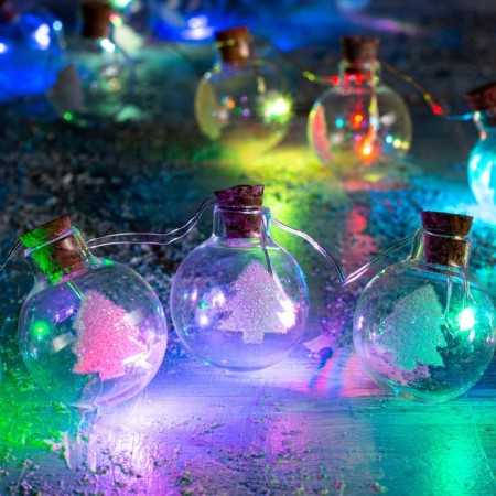 Garland “thread” 1.6 m with nozzles “Balls with a Christmas tree”, IP20, silver thread, 15 LED, glow of multi, AAX2