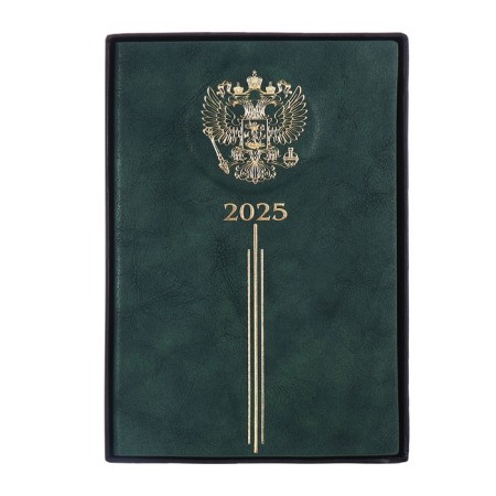 Dated 2025 diary, A5, 176 sheets of Escalada, solid cover of artificial leather, 3D design, embossing foil, lies, cream block 70 g/m2, green