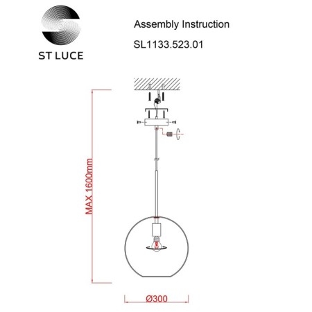 Suspension lamp ST LUCE. SL1133.523.01. Bopone. 1x40 watts, E27, 30x30 cm, brass color-9