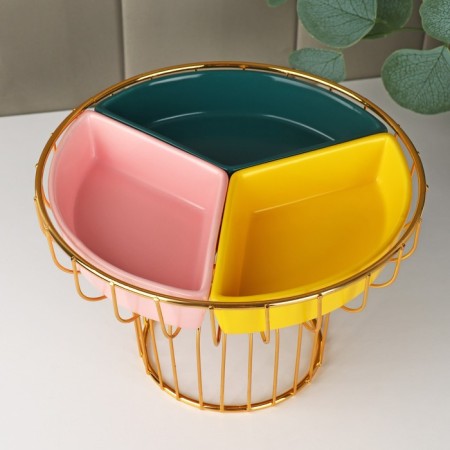 Menzhitsa ceramic 3 cells on the metal stand "Bohemia", 22 × 14 cm, color mix-2