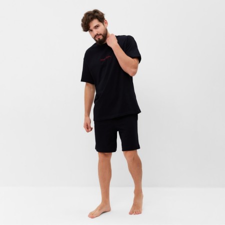Pajama men's kaftan "I'm too lazy" size 48, black-1