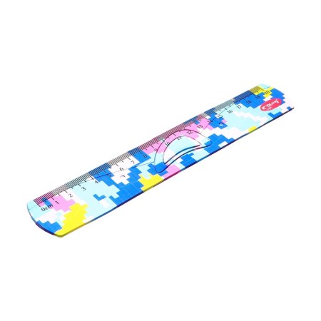 Set of geometric plastic (ruler 20cm+2 squares+transporter) pixels-5