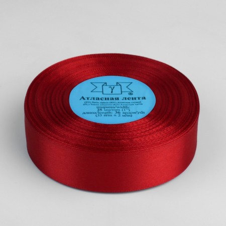 Satin tape, 25 mm × 33 ± 2 m, dark red color No. 112-1