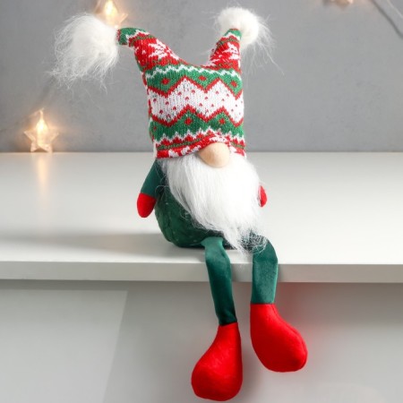 Interior doll "Santa Claus in a hat with green patterns, with bombs" 41x13x10 cm-1