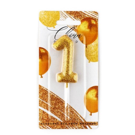 A candle for a cake, a number, brilliant “1”, gold, 4 x 10 cm.-2