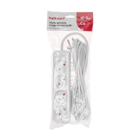 Extension cord Standard 4 nests, 3m, 2x1.0mm², b/s, white rexant-4