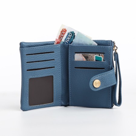 Women's wallet on the button, blue color-4