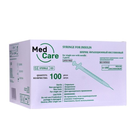 Insuline syringe Medcare U-100 3 component 1 ml with a needle of 0.4x12 mm (27gx1/2 ")