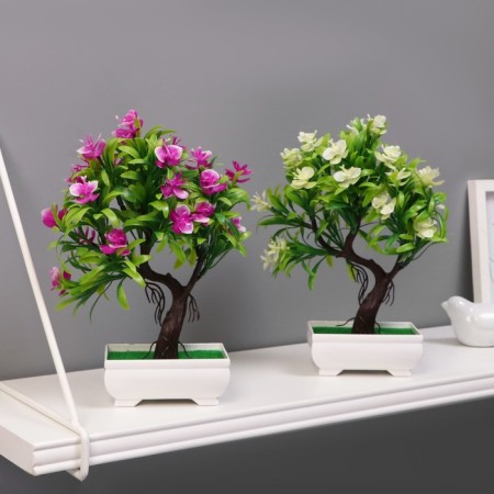 Bonsai in a pot "A tree with thin leaves and flowers" 10x24 cm, mix-2