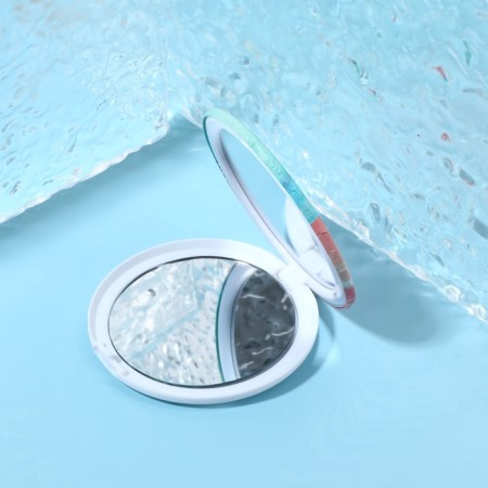 Folding mirror "beach", d = 7.5 cm, with an increase, pink/turquoise color-2