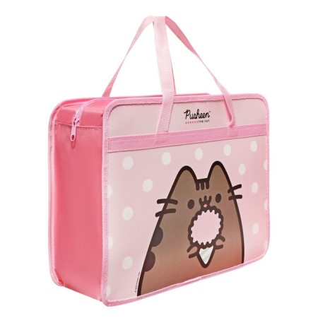 Folder with A4 handles, 330 x 260 x 120 mm, plastic, pens-textiles, pusheen