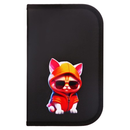 Penal 1 section, 130 x 210 x 40 mm, 2 folding strips, fabric, calligrata top, Content "Cool cat"-1