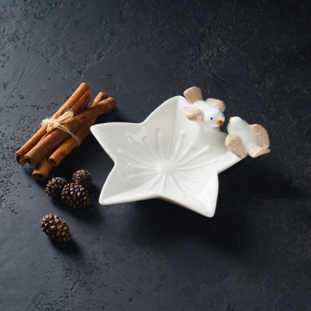 Ceramic serving dish "Doves on a flower", 14 × 13.5 × 4 cm, white color-8