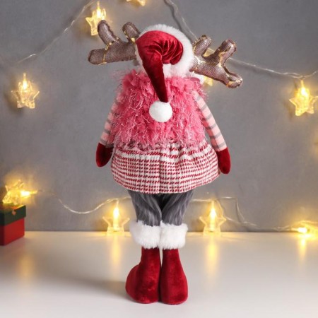 Interior doll "Losik in a skirt in a cage, in a pink vest-grass" 53x13x18 cm-3
