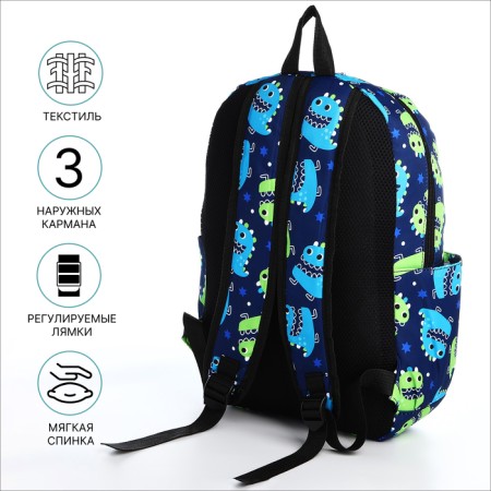 Young backpack from textiles on lightning, 3 pockets, waist bag, blue color-2