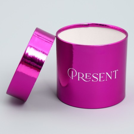 A set of boxes 2 in 1 round, gift packaging, “Present”, pink metallic, 12 x 12, 15 x 15 cm-8